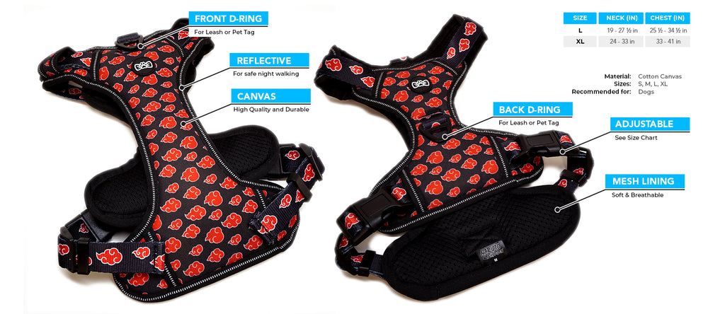 Naruto Shippuden - Akatsuki Canvas Harness by Pawsonify for Dogs and Cats