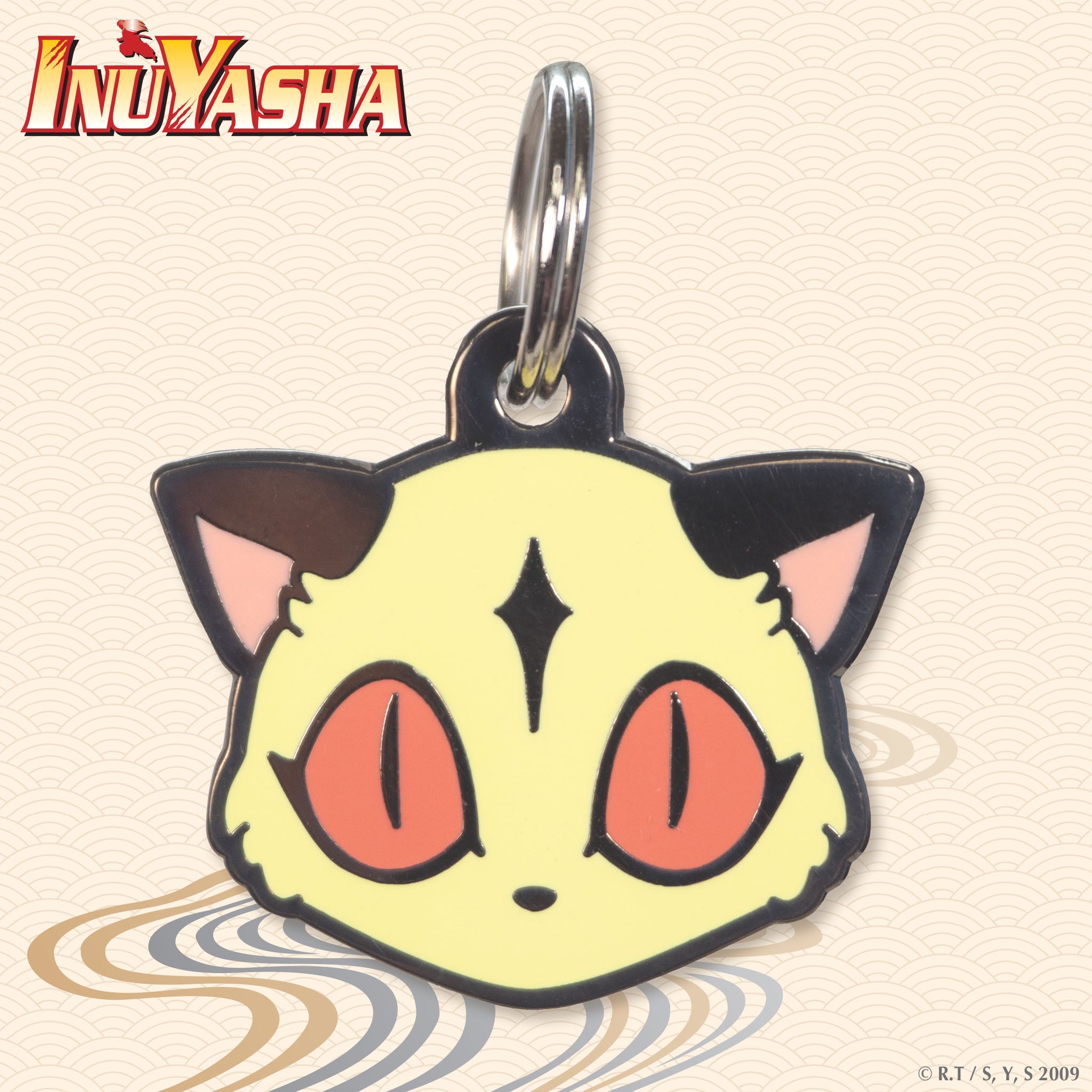 Close-up of the Kirara Pet Tag inspired by Inuyasha.