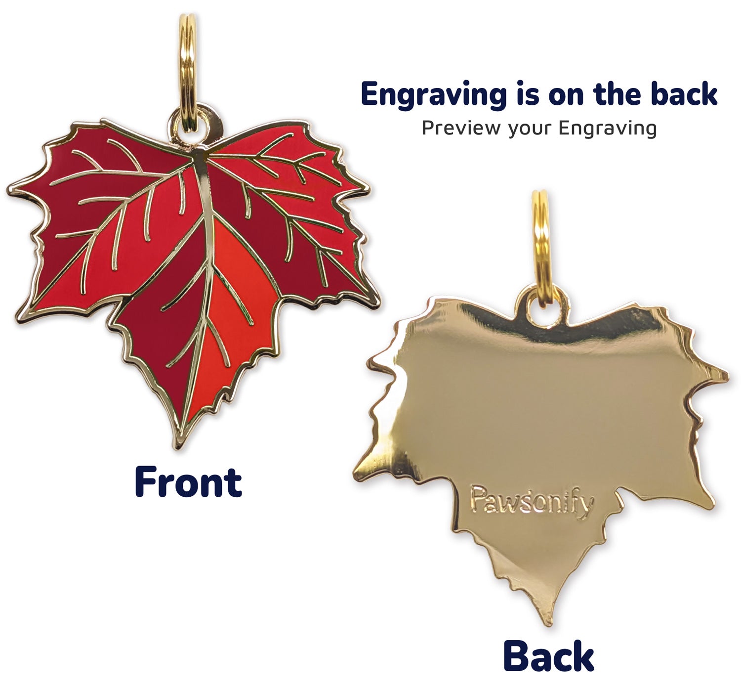 Leaf Pet ID Tag - Pawsonify Original Design - Maple Leaf Design, Free Laser Engraving Included. Engraving preview.