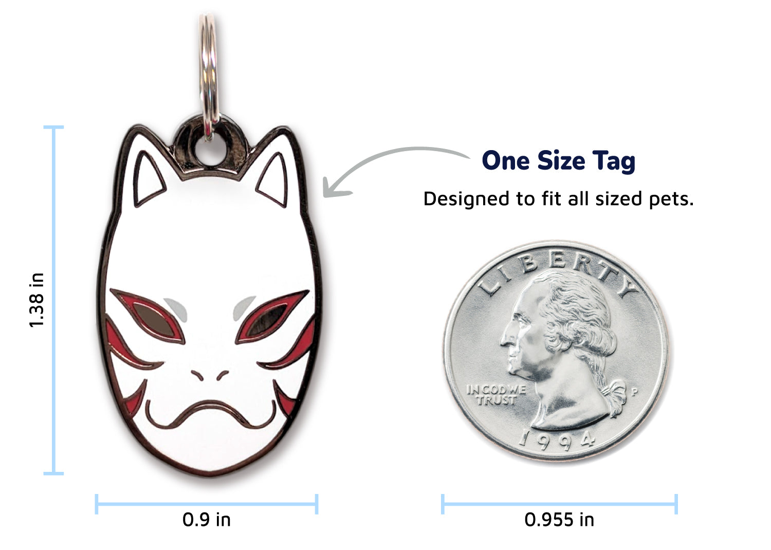Size comparison of the Anbu Kakashi Pet Tag, displayed alongside a quarter to illustrate scale.