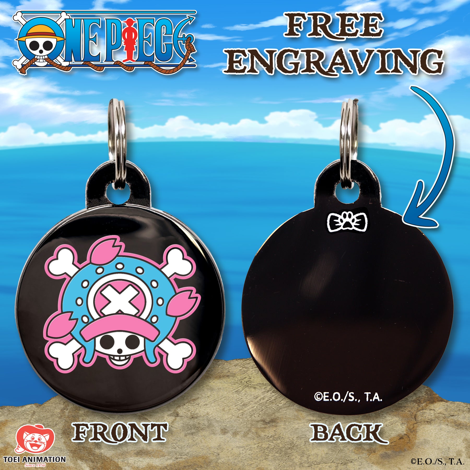 Engraving preview of the Chopper's Pet Tag from One Piece, showcasing the front design and the customizable text preview on the back.