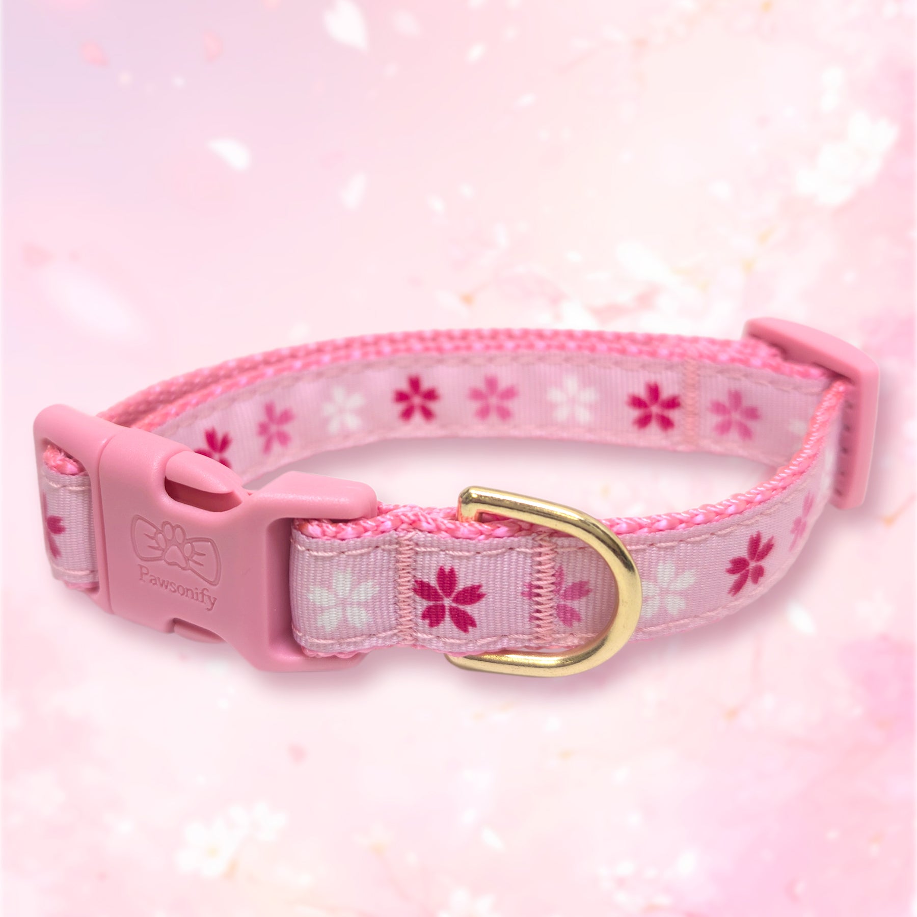 Cherry Blossom Dog Collar by Pawsonify - A stylish dog collar featuring a delicate cherry blossom design, perfect for adding a touch of elegance to your pet’s look. #size_Dog: (S) 10-15" / Dog: (M) 15-20" / Dog: (L) 16-26"