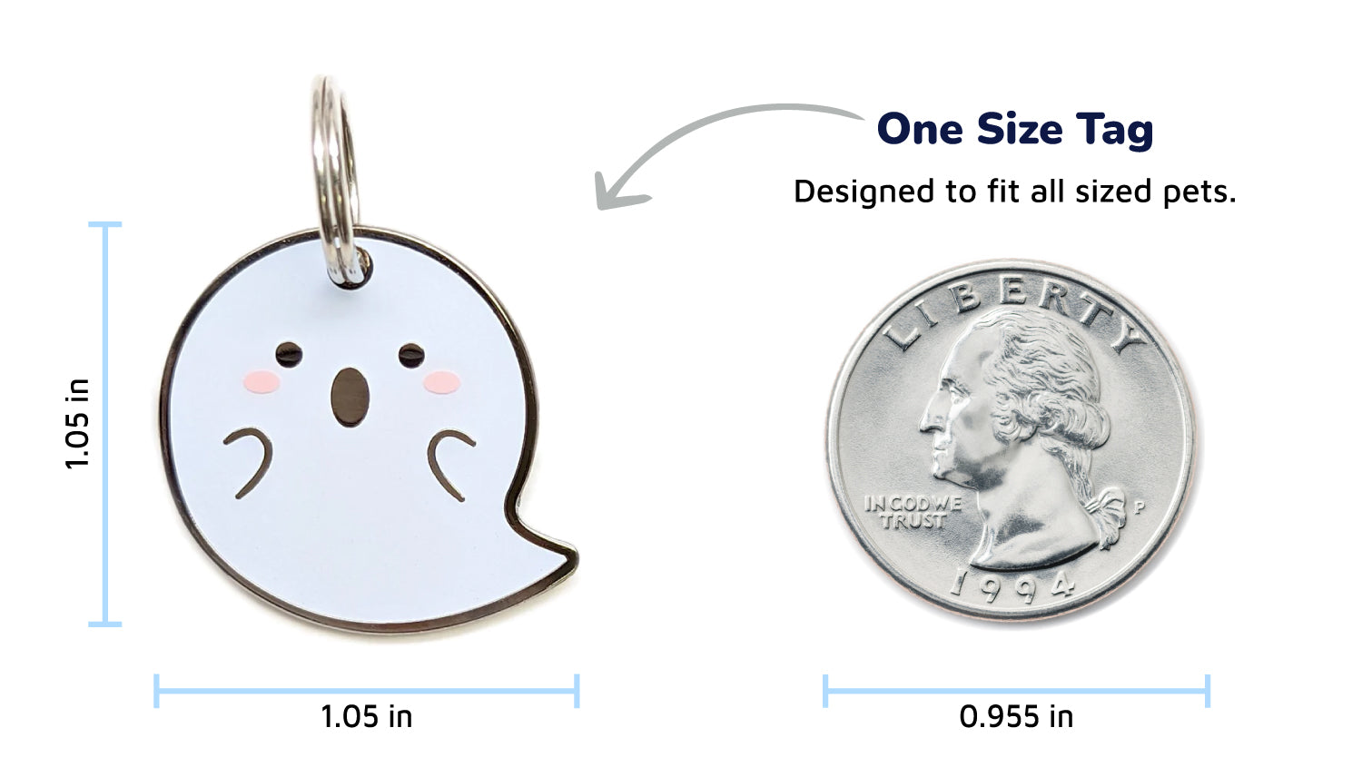 Pawsonify Ghost Pet Tag size comparison