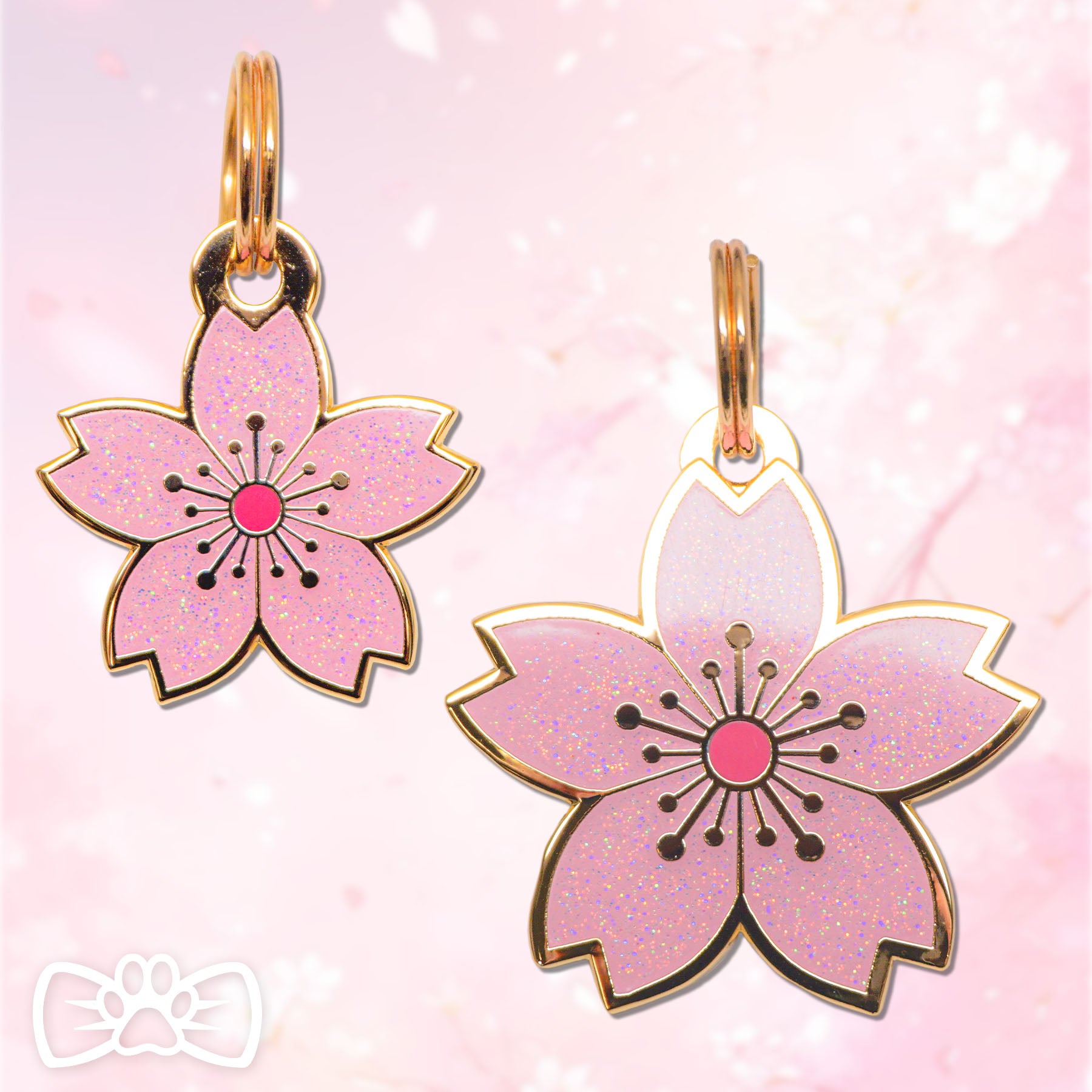 Cute cherry blossom ID tag for pets with glittery enamel 🐾