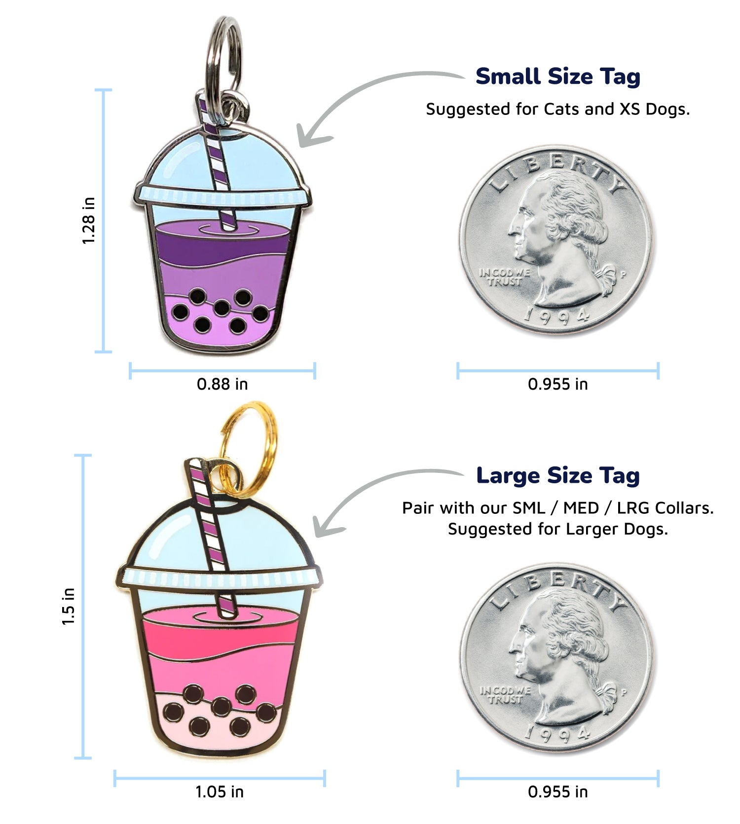 Boba Pet Tag SIze Comparison