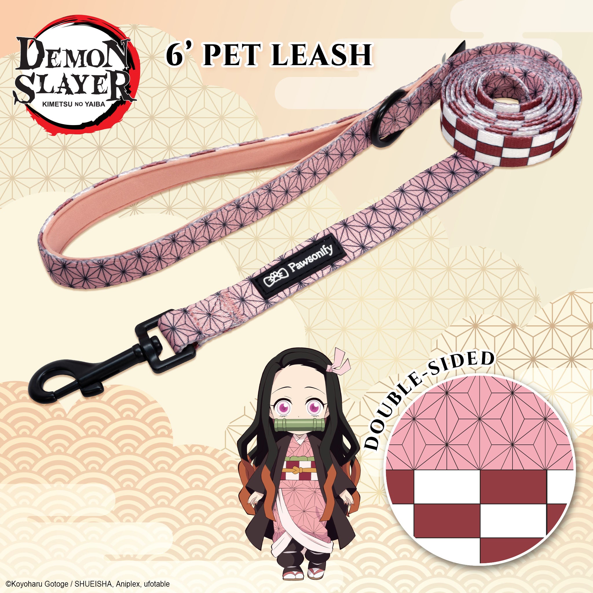 Demon Slayer-themed dog leash with character illustration on a dark background