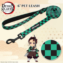 Green and black checkered Demon Slayer Tanjiro Kamado 6 foot pet leash with a padded handle and black clasp by Pawsonify