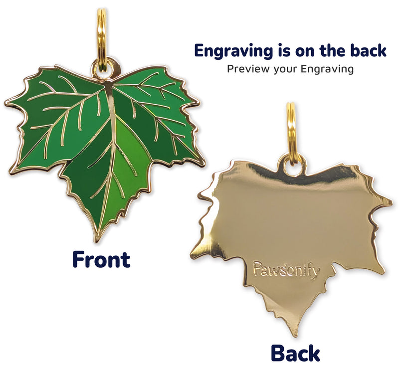 Leaf Pet ID Tag - Pawsonify Original Design - Ivy Leaf Design, Free Laser Engraving Included. Engraving preview.