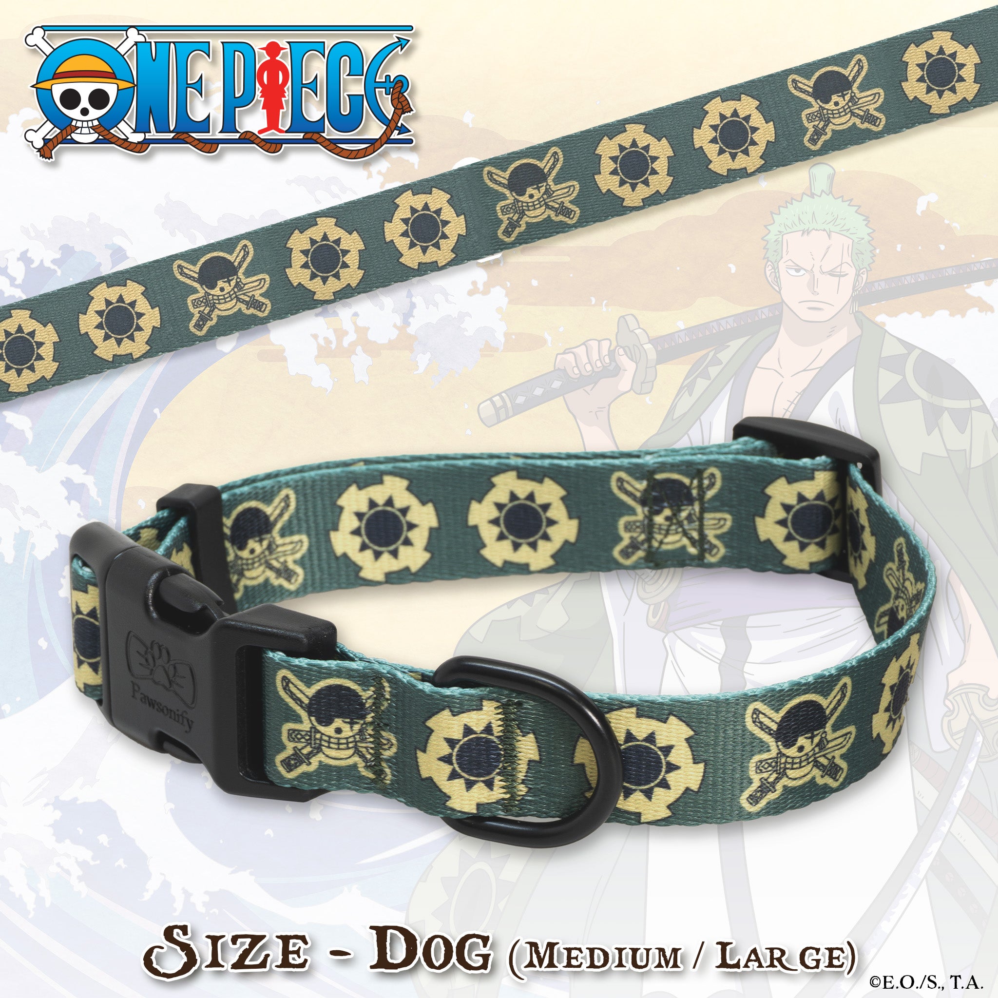 One Piece - Zoro Collar (Land of Wano) - Medium/Large Dog Collar #size_Dog: (M) 15-20" / Dog: (L) 16-26"
