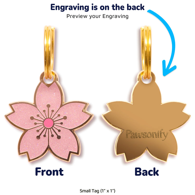 Cute cherry blossom ID tag for pets with glittery enamel 🐾