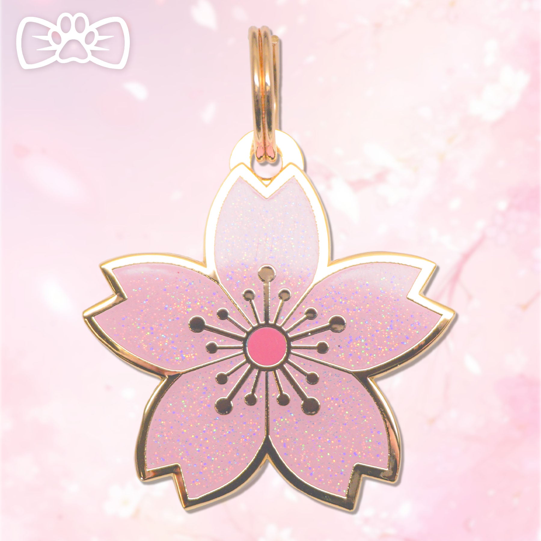 Cute cherry blossom ID tag for pets with glittery enamel 🐾#size_Large (S/M/L)