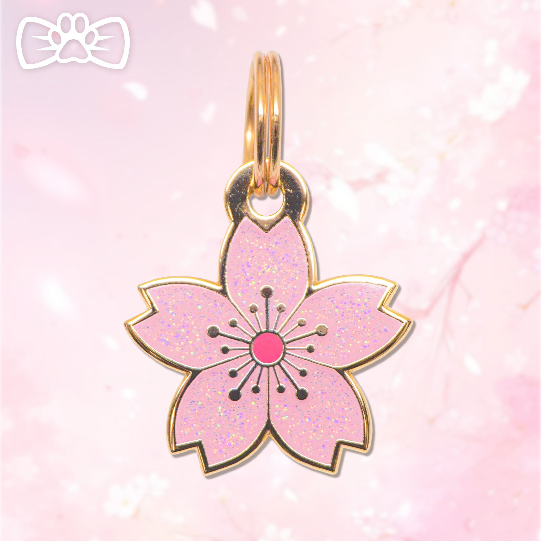 Cute cherry blossom ID tag for pets with glittery enamel 🐾#size_Small (Cat/XS)