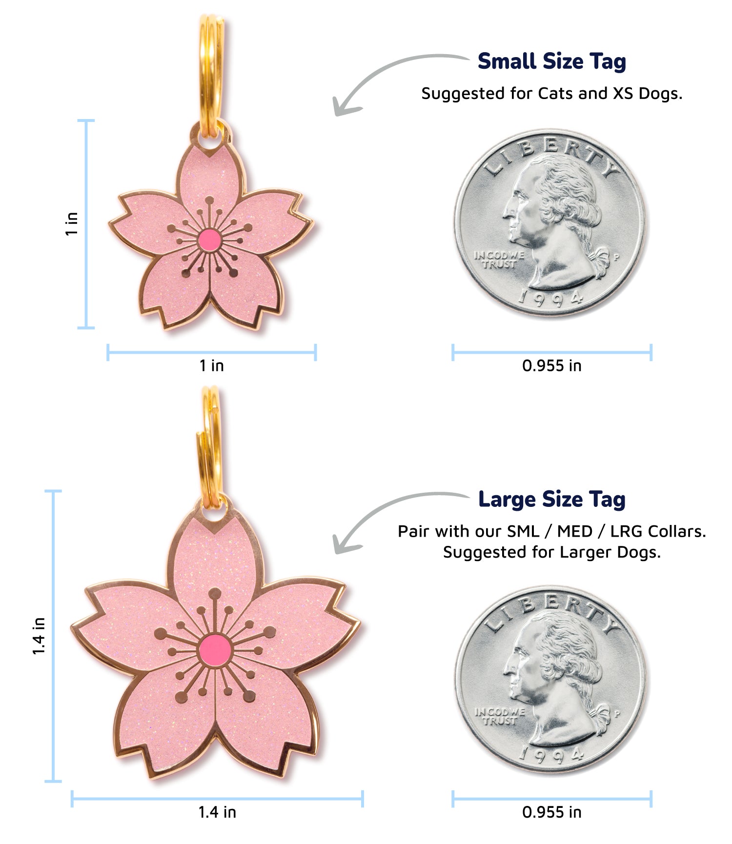 Cute cherry blossom ID tag for pets with glittery enamel 🐾